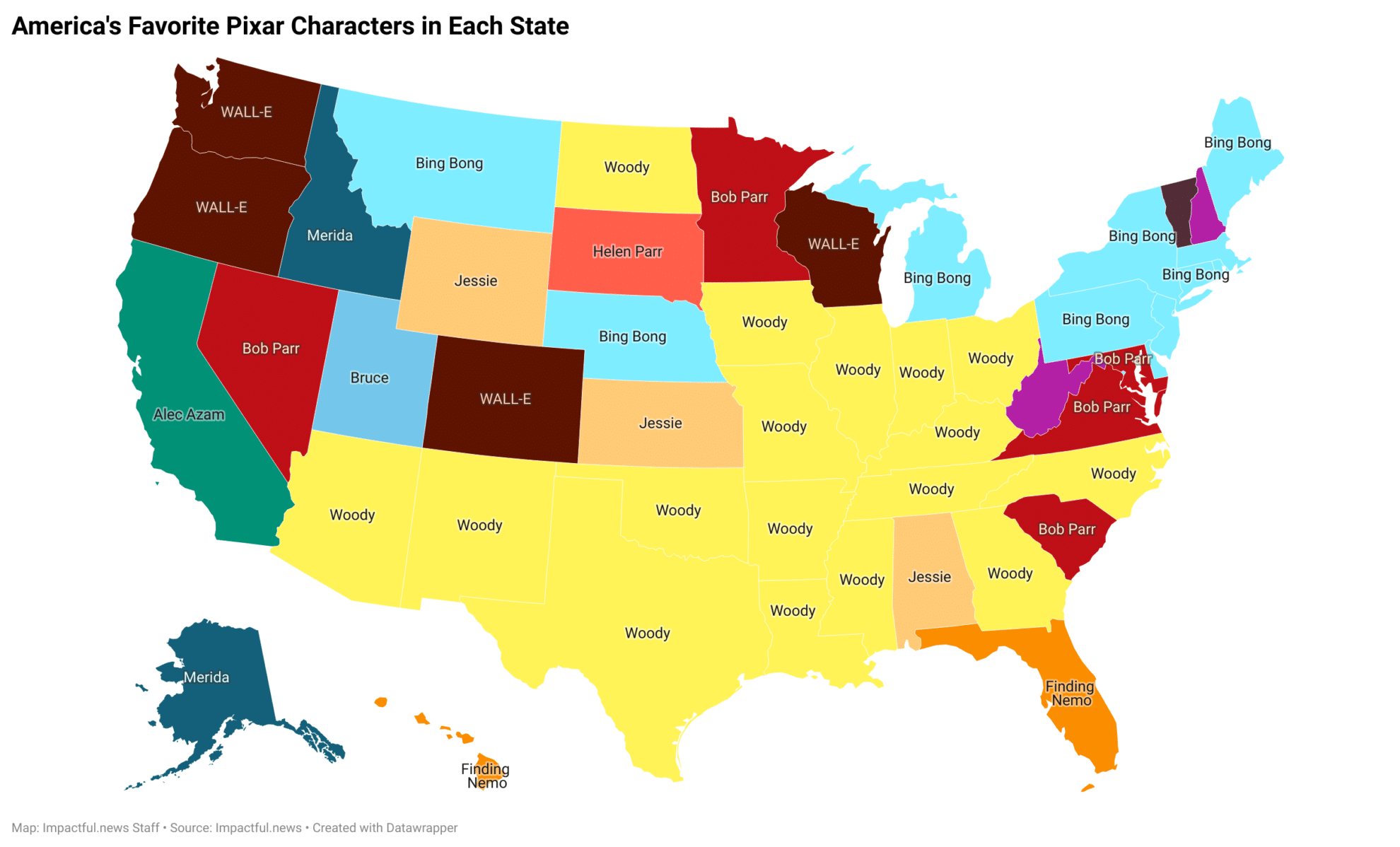 America's Favorite Pixar Characters In Each State - Impactful